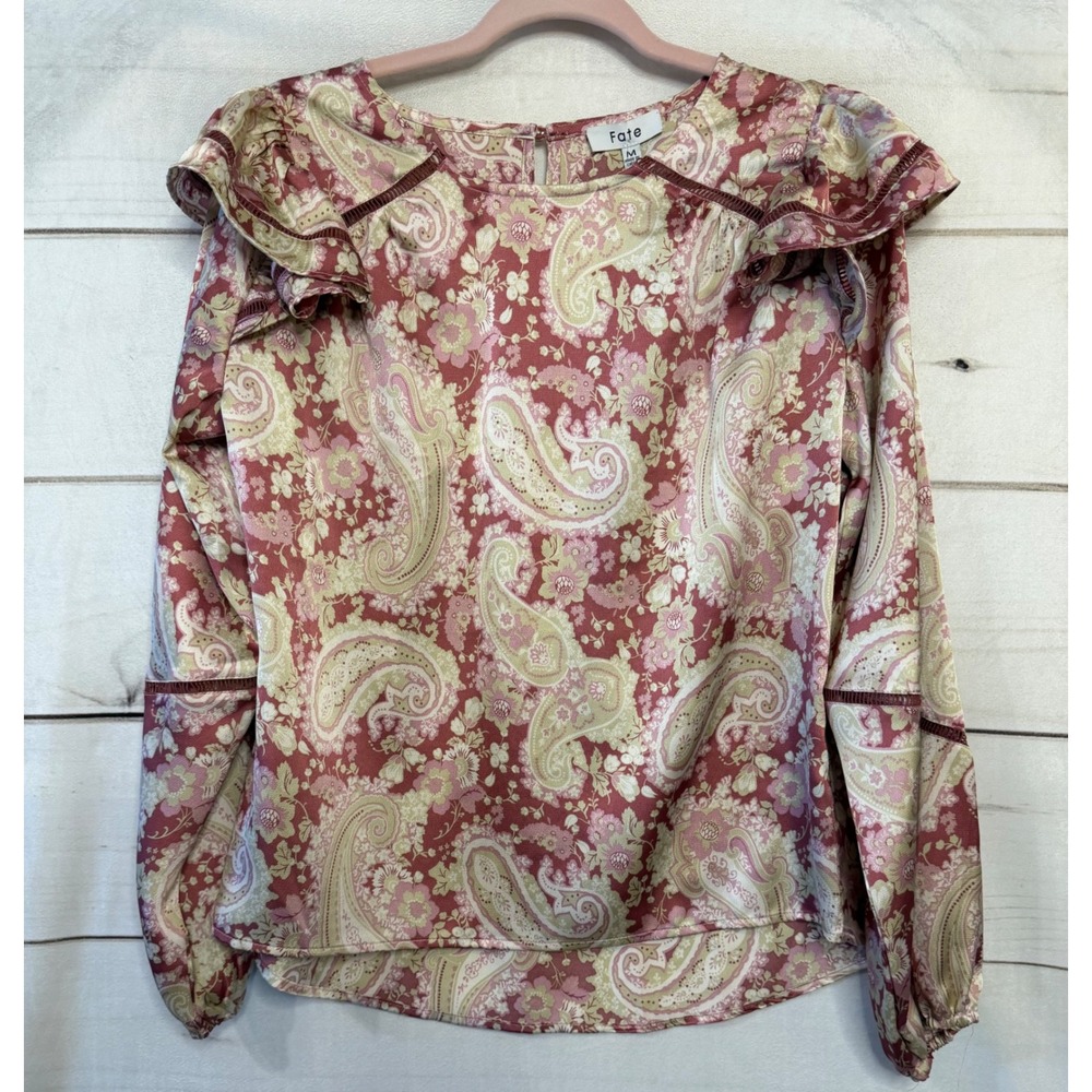 Fate Paisley‎ Print Ruffle Sleeve Blouse Women's Size Medium